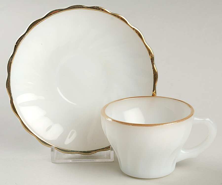 Golden Shell (Shell) Demitasse Cup & Saucer Set by Anchor Hocking-1