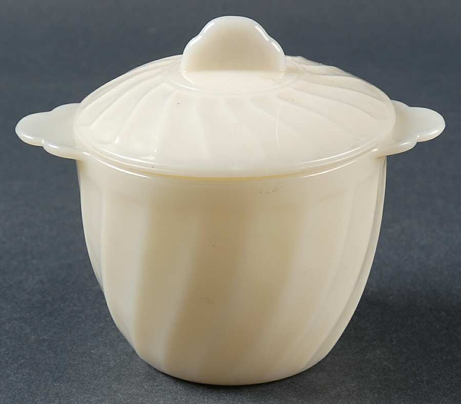 Swirl Ivory White Sugar Bowl & Lid by Anchor Hocking-1