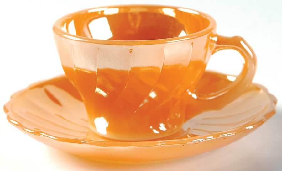 Peach Lustre Swirl Demitasse Cup & Saucer Set by Anchor Hocking-1