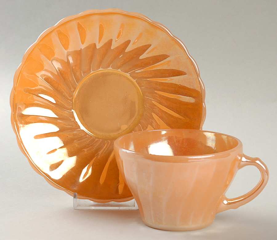 Peach Lustre Swirl Cup & Saucer Set by Anchor Hocking-1