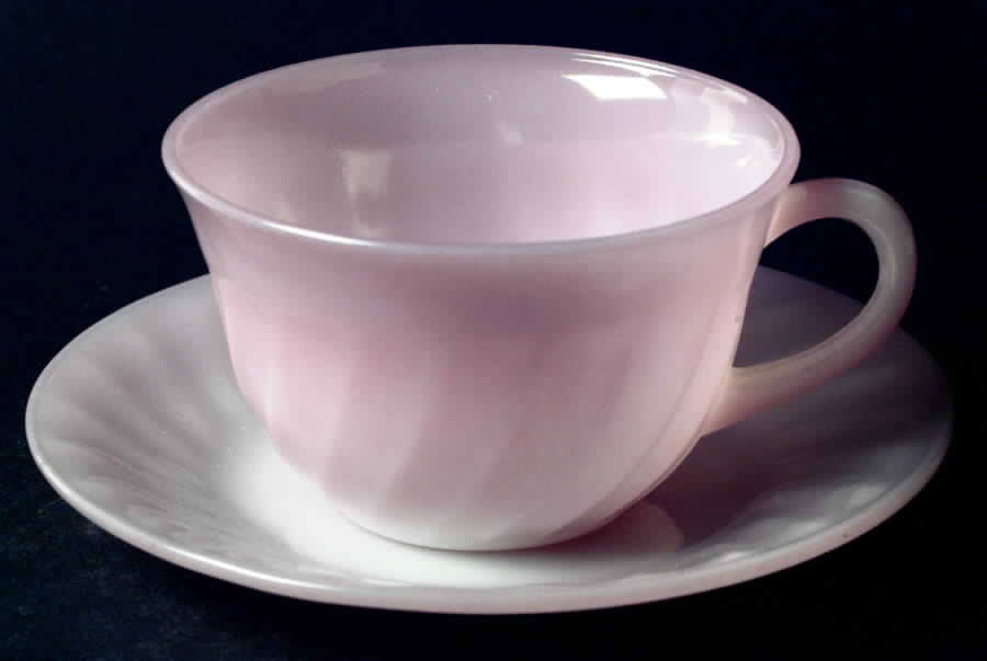 Swirl Pink Cup & Saucer Set by Anchor Hocking-1