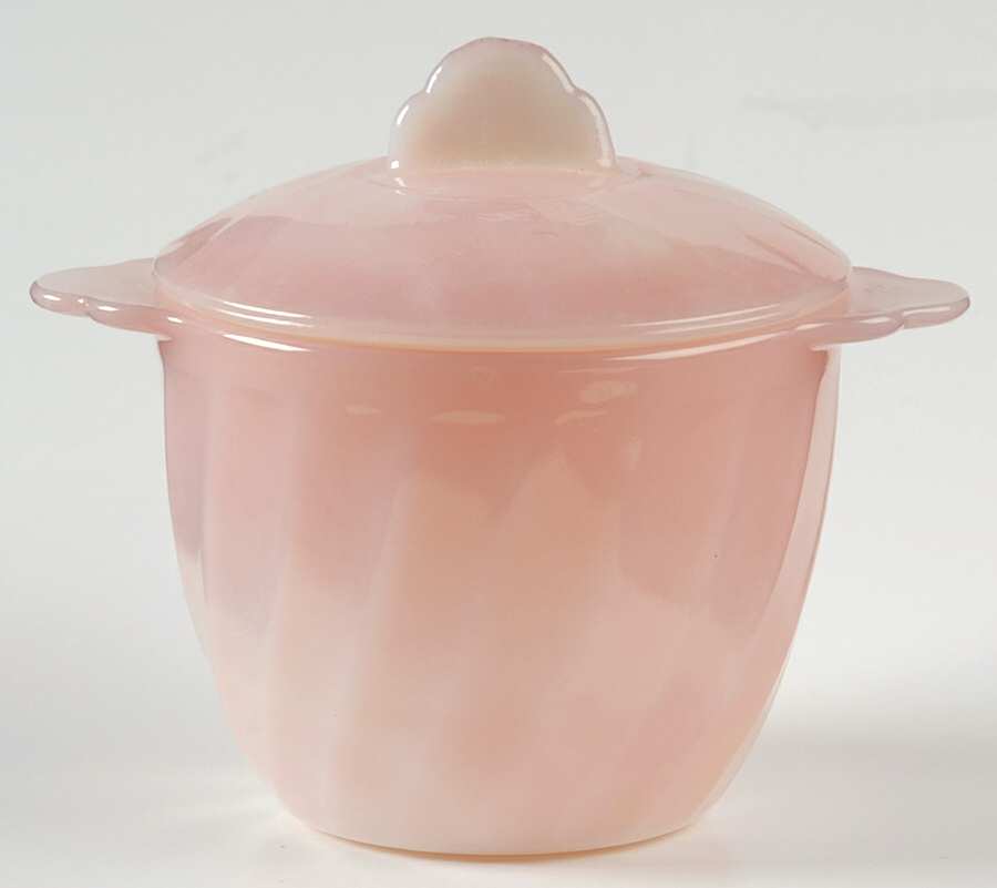 Swirl Pink Sugar Bowl & Lid by Anchor Hocking-1
