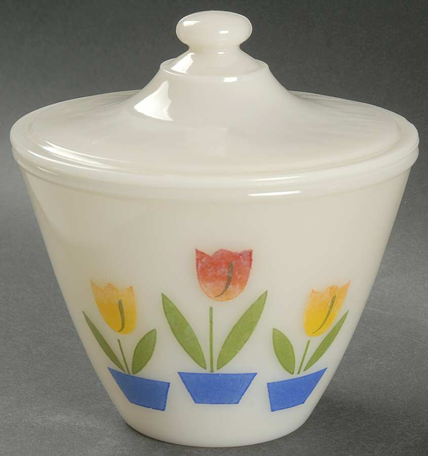 Tulips On Ivory Drip Jar & Lid by Anchor Hocking-1