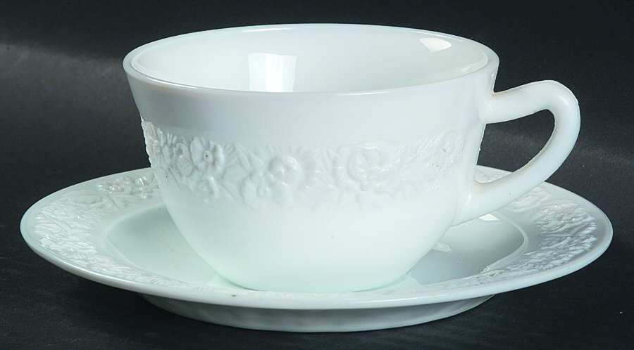 Vitrock White Cup & Saucer Set by Anchor Hocking-1