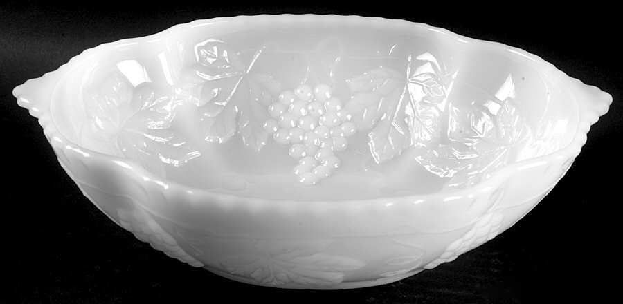 Vintage Milk Glass 10" Oval Handled Bowl by Anchor Hocking-1