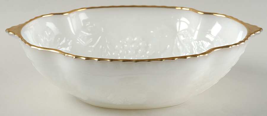 Vintage Milk Glass 10" Oval Handled Bowl by Anchor Hocking-1