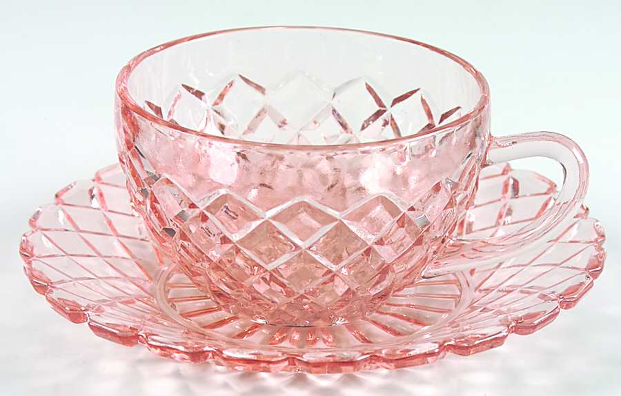 Waterford Pink Cup & Saucer Set by Anchor Hocking-1