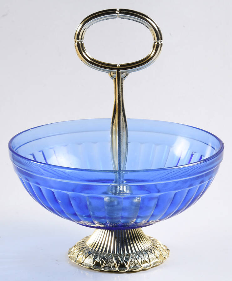 Aurora Cobalt Blue Handled Footed Nut Dish HC by Hazel-Atlas-1