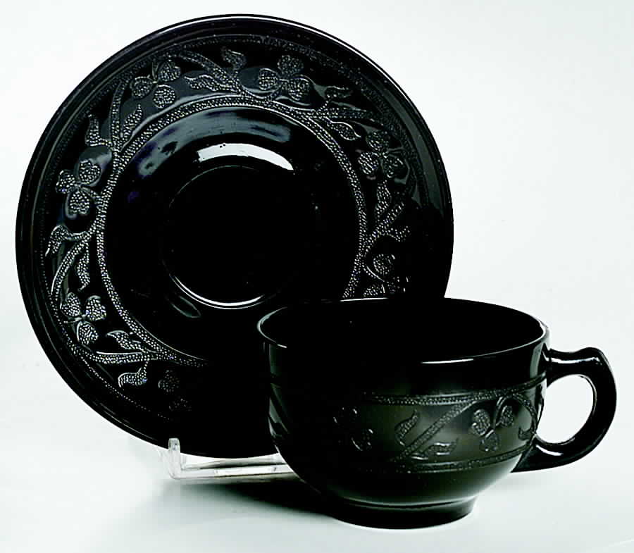 Cloverleaf Black Cup & Saucer Set by Hazel-Atlas-1