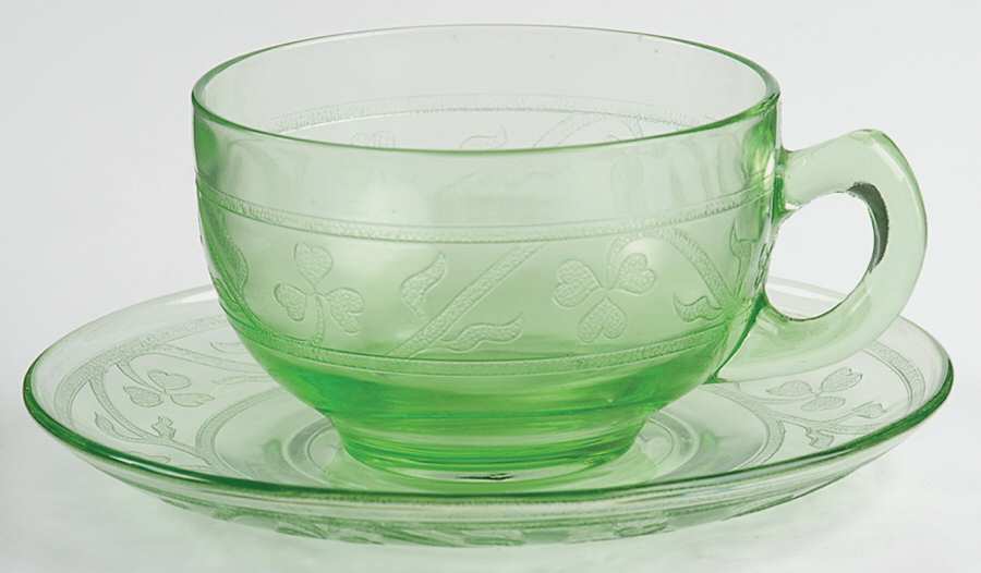 Cloverleaf Green Cup and Saucer Set by Hazel-Atlas-1