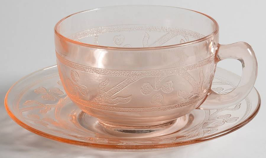 Cloverleaf Pink Cup and Saucer Set by Hazel-Atlas-1