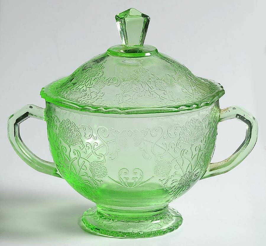 Florentine 1 Green Sugar Bowl & Lid by Hazel-Atlas-1