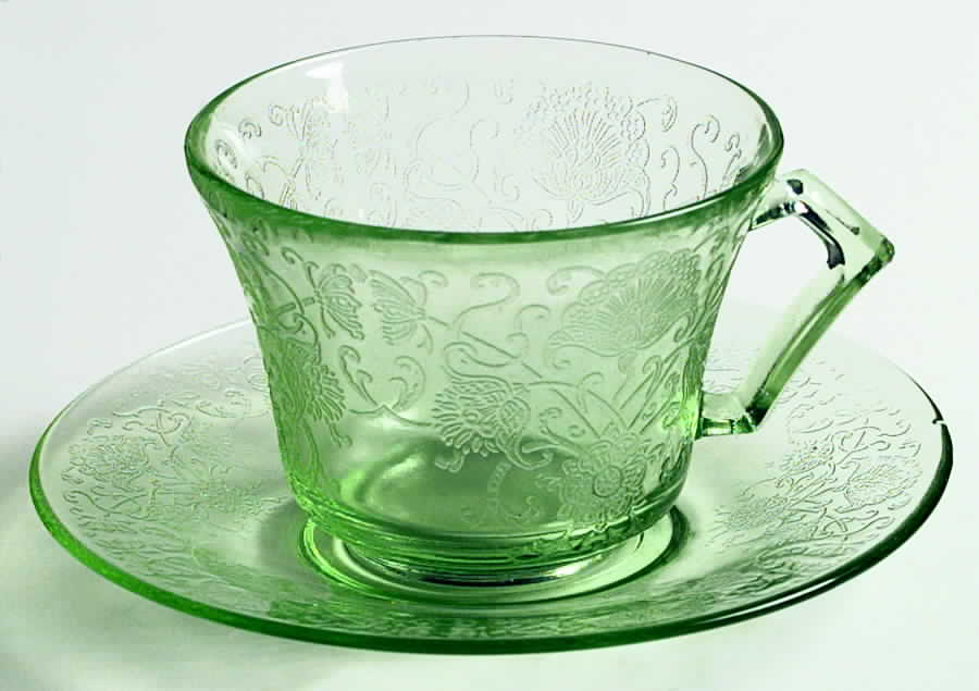 Florentine 2 Green Cup & Saucer Set by Hazel-Atlas-1
