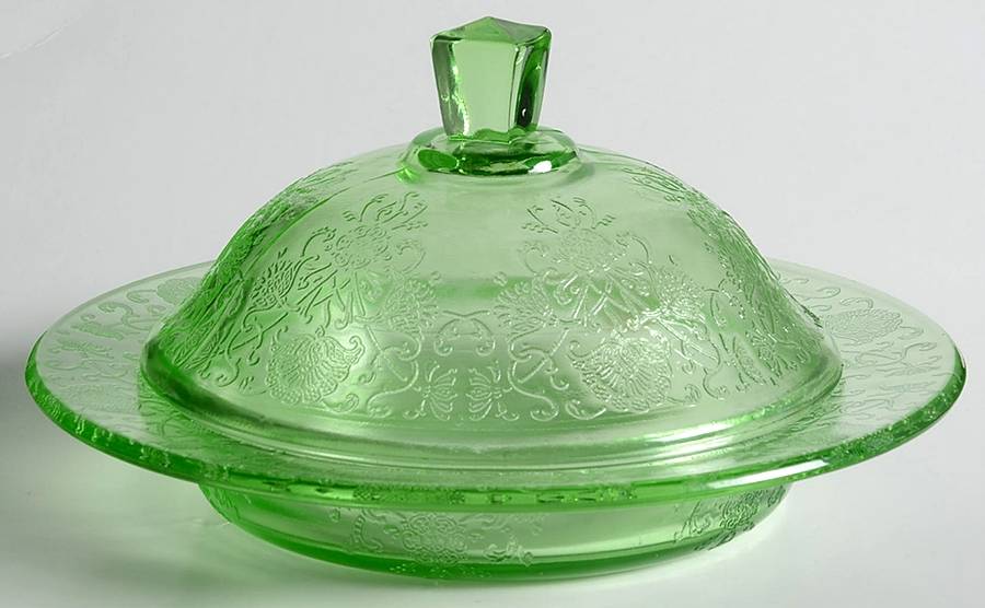 Florentine 2 Green Round Covered Butter by Hazel-Atlas-1