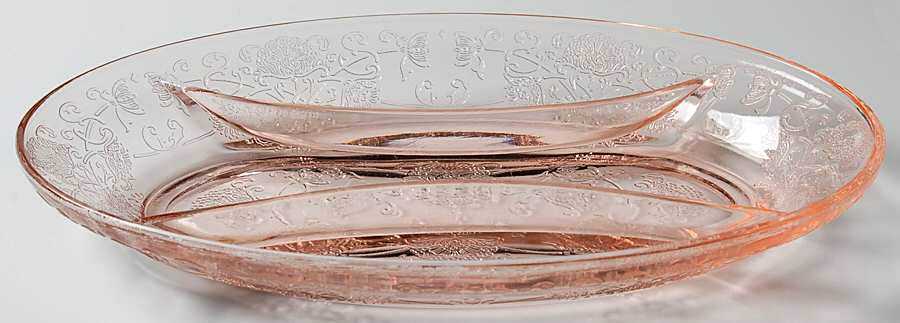 Florentine 2 Pink 10" Oval 3 Part Relish by Hazel-Atlas-1