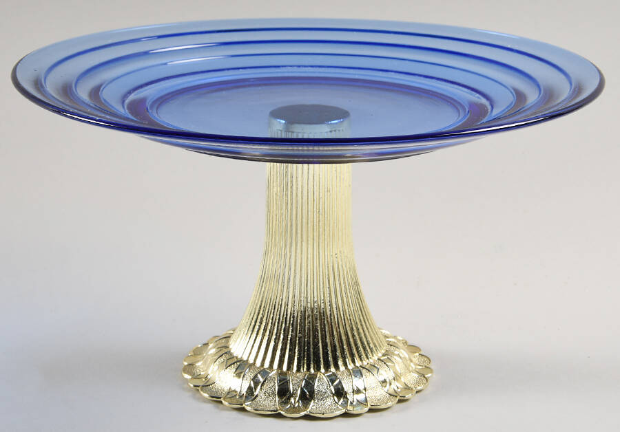 Moderntone Cobalt Blue (Transparent) Metal Pedestal Cake Stand HC by Hazel-Atlas-1