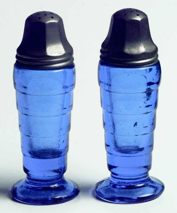 Moderntone Cobalt Blue (Transparent) Footed Shaker Set & Metal Lids by Hazel-Atlas-1