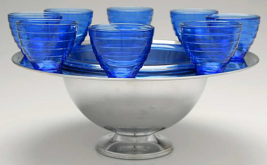 Moderntone Cobalt Blue (Transparent) (10 Piece) Metal and Glass Punch Set by Hazel-Atlas-1