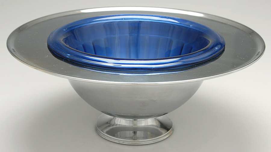 Moderntone Cobalt Blue (Transparent) Metal Punch Bowl W/Glass Punch/Mixing Bowl Insert by Hazel-Atlas-1