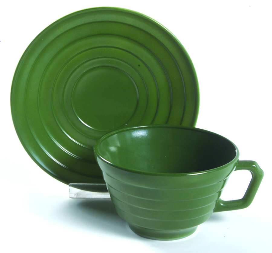 Moderntone Platonite Green Cup & Saucer Set by Hazel-Atlas-1