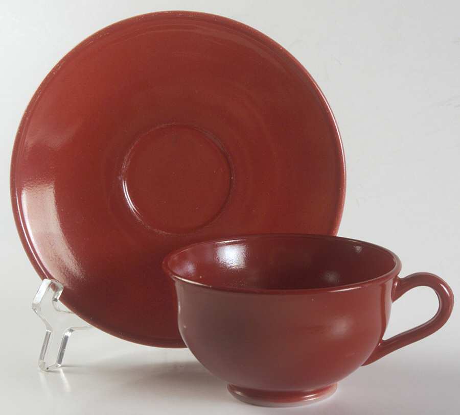 Ovide Burgundy Cup & Saucer Set by Hazel-Atlas-1