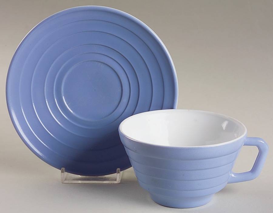 Moderntone Platonite Pastel Blue Cup and Saucer Set by Hazel-Atlas-1