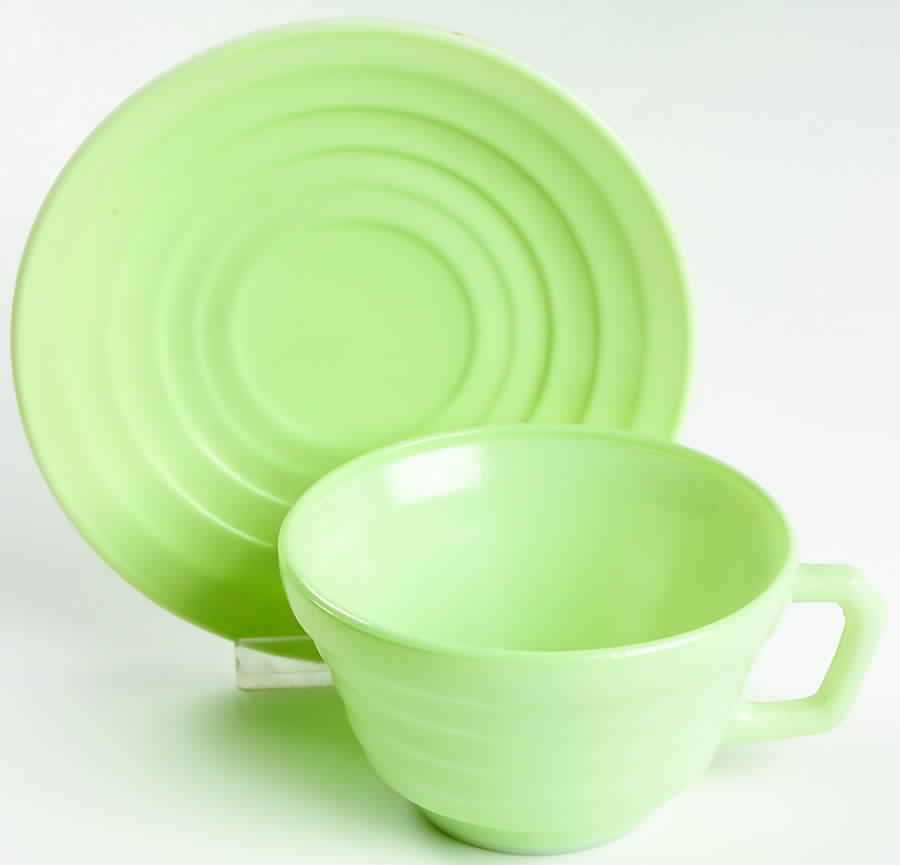 Moderntone Platonite Pastel Green Cup & Saucer Set by Hazel-Atlas-1