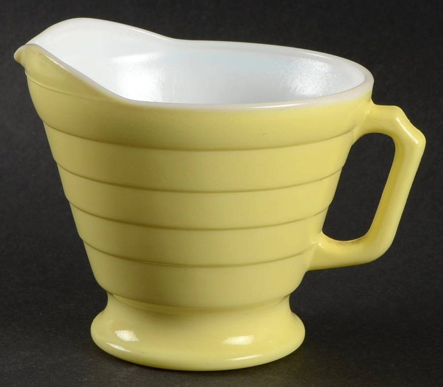 Moderntone Platonite Pastel Yellow Footed Creamer by Hazel-Atlas-1