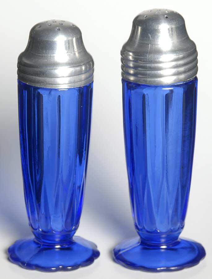 Newport Cobalt Blue Footed Shaker Set & Metal Lids by Hazel-Atlas-1