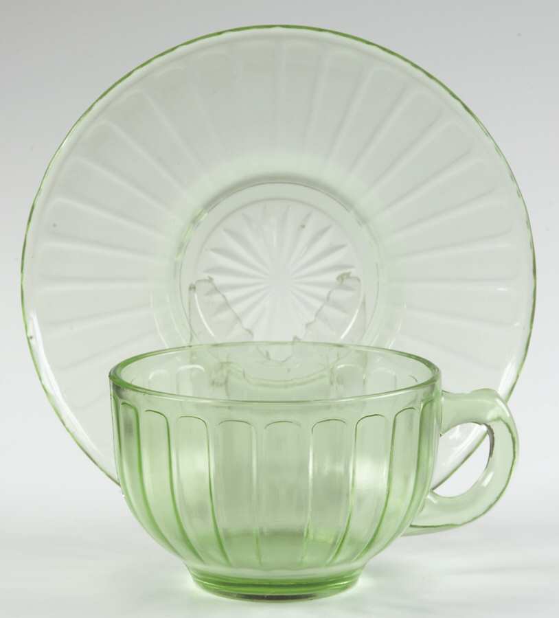 Ribbon Green Cup & Saucer Set by Hazel-Atlas-1