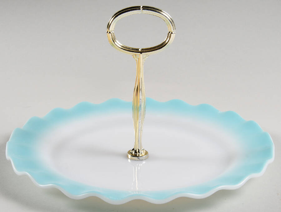 Ripple Blue Serving Plate with Center Handle HC by Hazel-Atlas-1