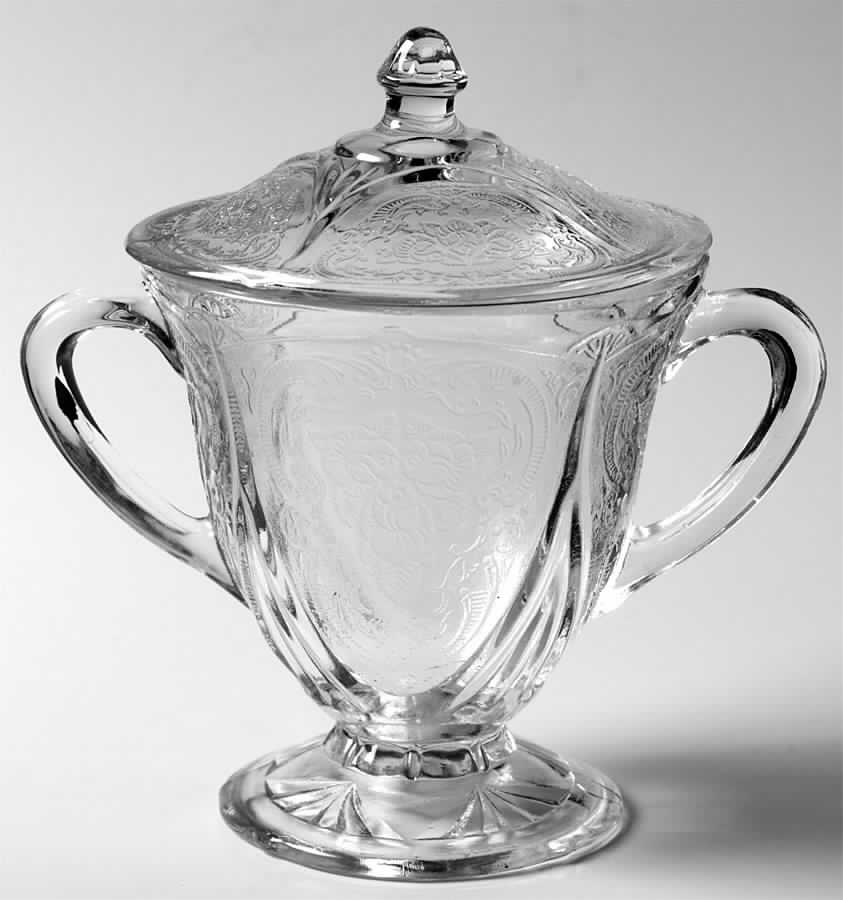 Royal Lace Clear Footed Sugar Bowl & Lid by Hazel-Atlas-1