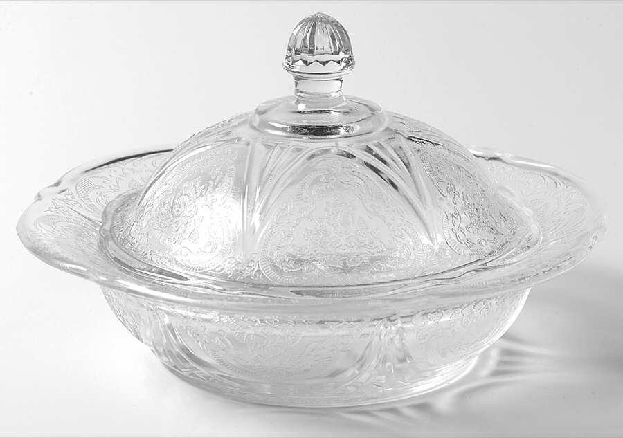 Royal Lace Clear Round Covered Butter by Hazel-Atlas-1