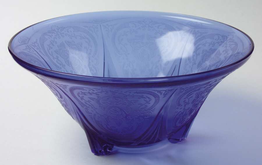 Royal Lace Cobalt Blue 10" 3-Toed Footed Bowl by Hazel-Atlas-1