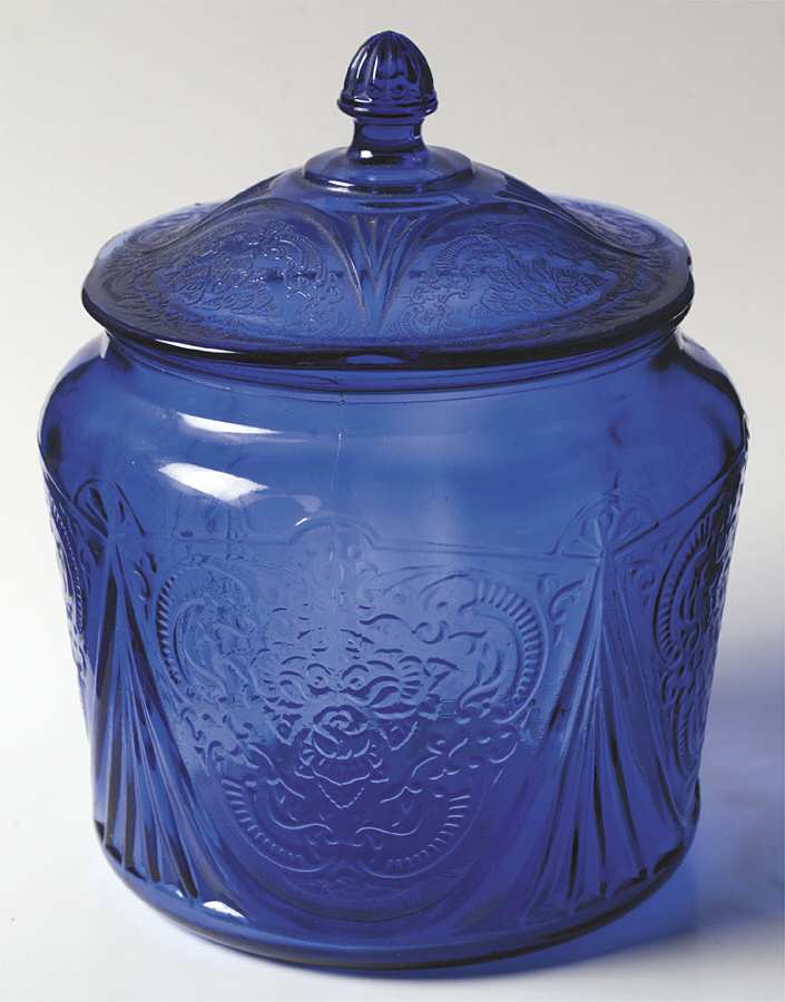 Royal Lace Cobalt Blue Cookie Jar & Lid by Hazel-Atlas-1