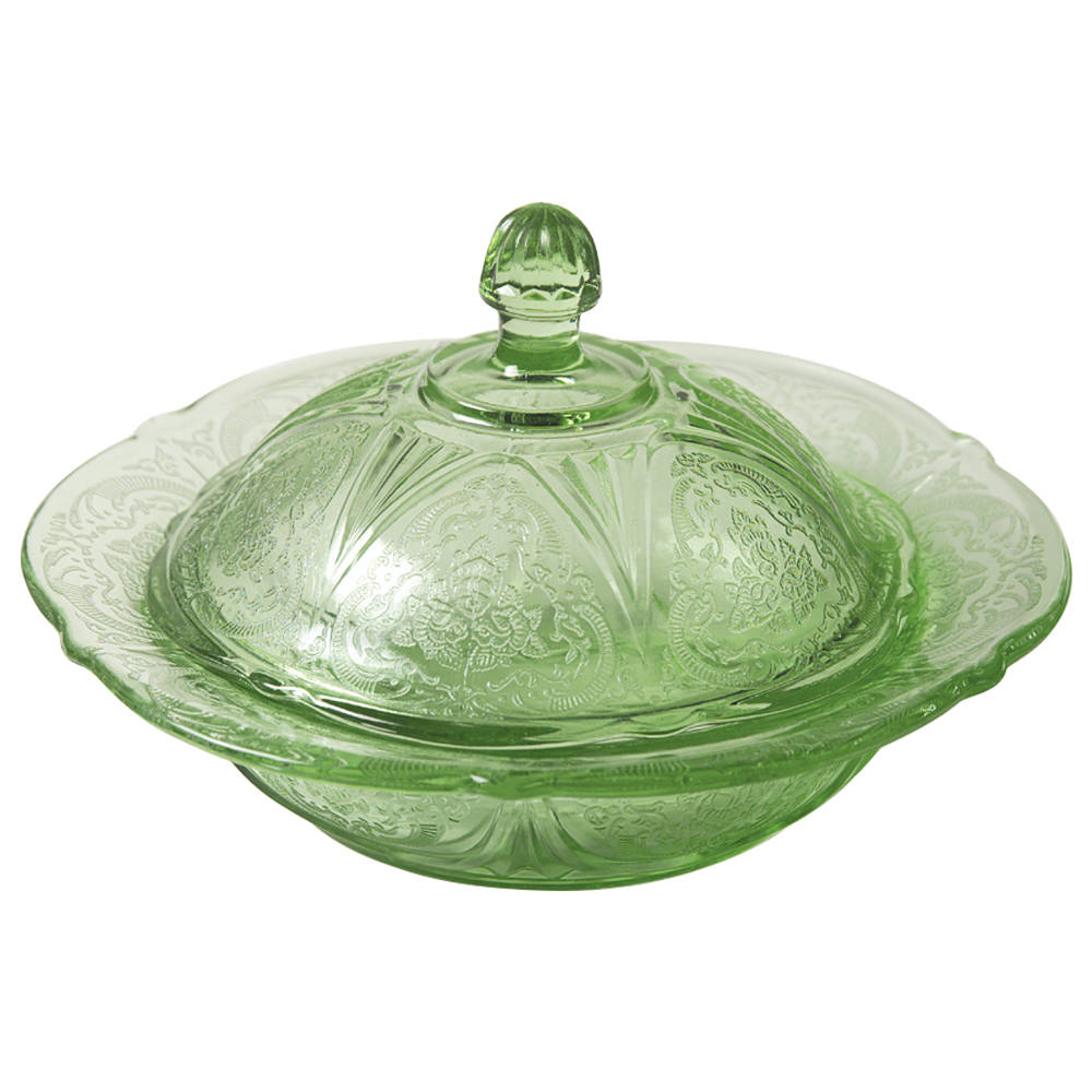 Royal Lace Green Round Covered Butter by Hazel-Atlas-1
