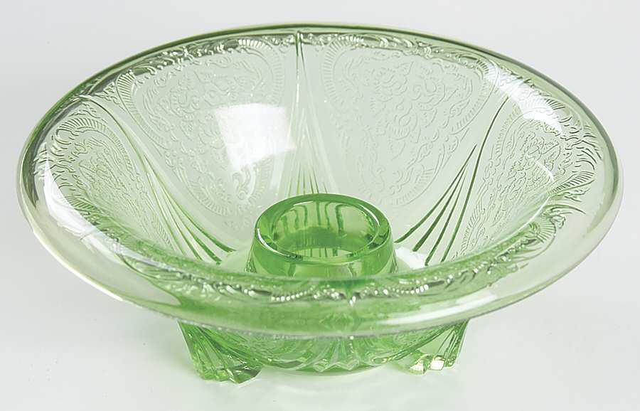 Royal Lace Green Rolled Edge Candlestick by Hazel-Atlas-1
