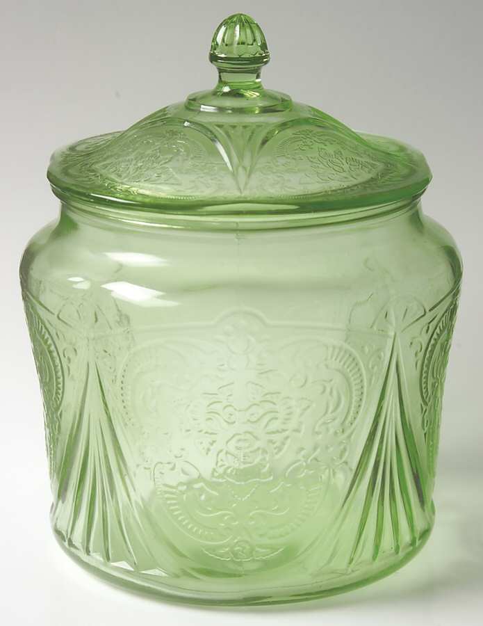 Royal Lace Green Cookie Jar & Lid by Hazel-Atlas-1