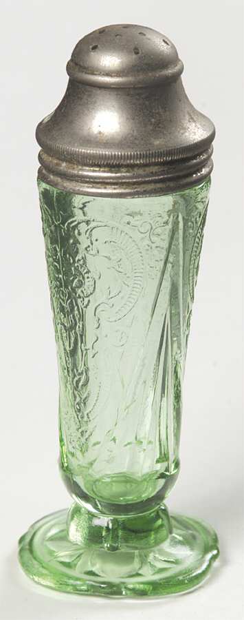 Royal Lace Green Footed Shaker & Metal Lid by Hazel-Atlas-1
