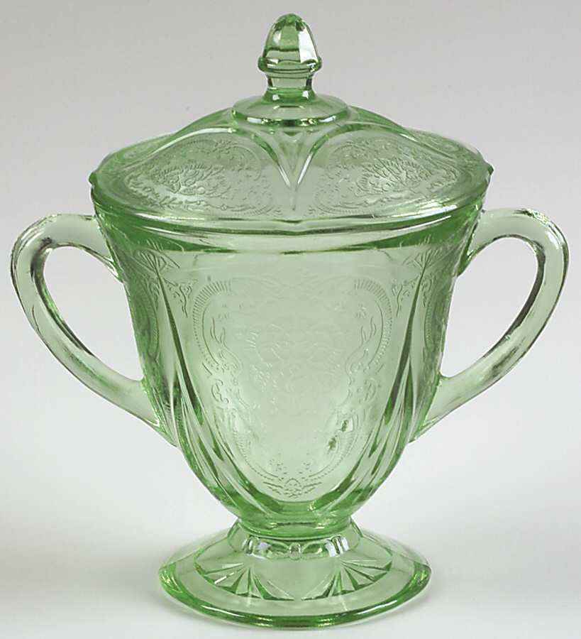 Royal Lace Green Footed Sugar Bowl & Lid by Hazel-Atlas-1