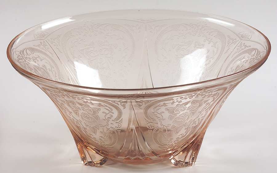 Royal Lace Pink 10" 3-Toed Footed Bowl by Hazel-Atlas-1