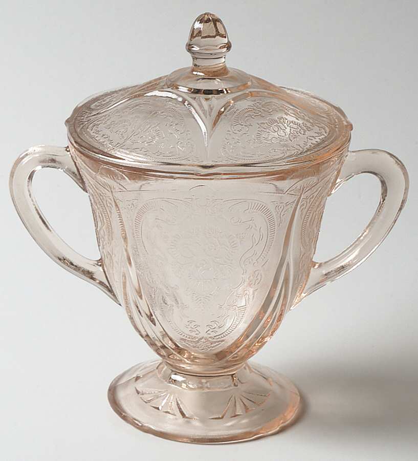 Royal Lace Pink Footed Sugar Bowl & Lid by Hazel-Atlas-1