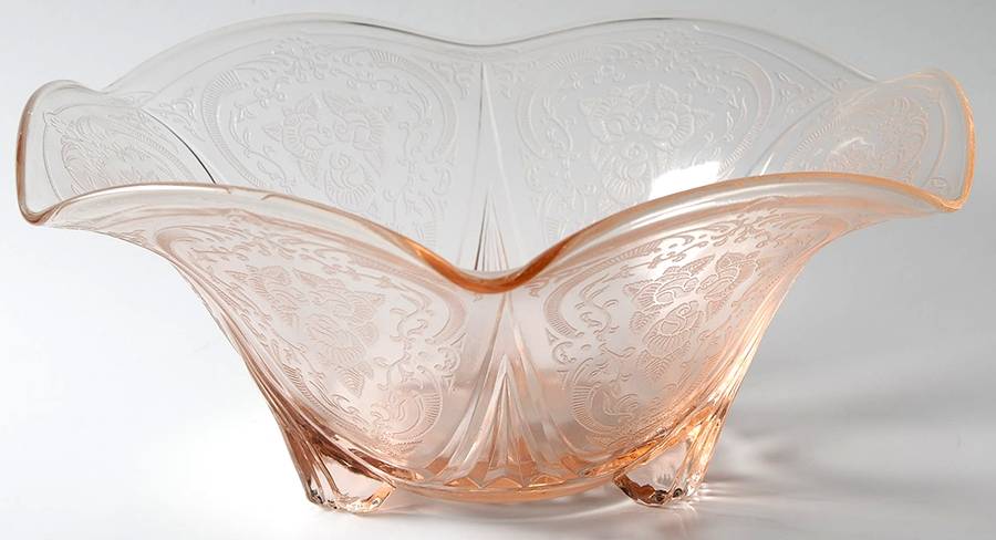 Royal Lace Pink 10" Round Flared 3-Toed Bowl by Hazel-Atlas-1