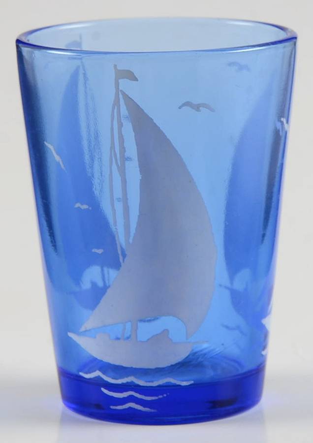 Ships Blue with White Shot Glass by Hazel-Atlas-1
