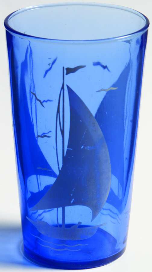 Ships Blue with White 9 Oz Flat Tumbler by Hazel-Atlas-1