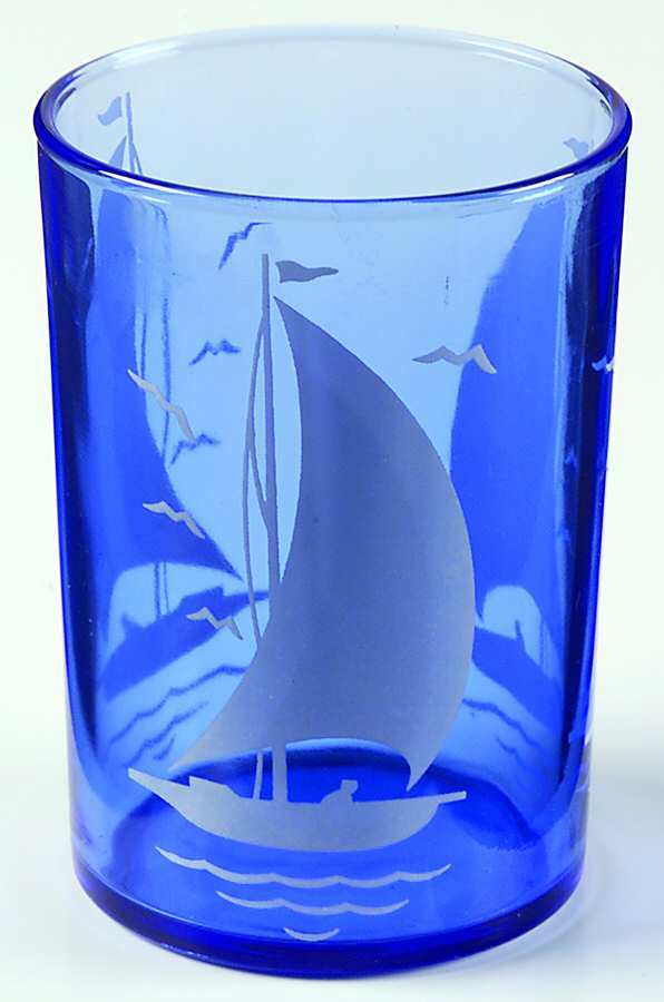 Ships Blue with White 5 Oz Flat Tumbler by Hazel-Atlas-1
