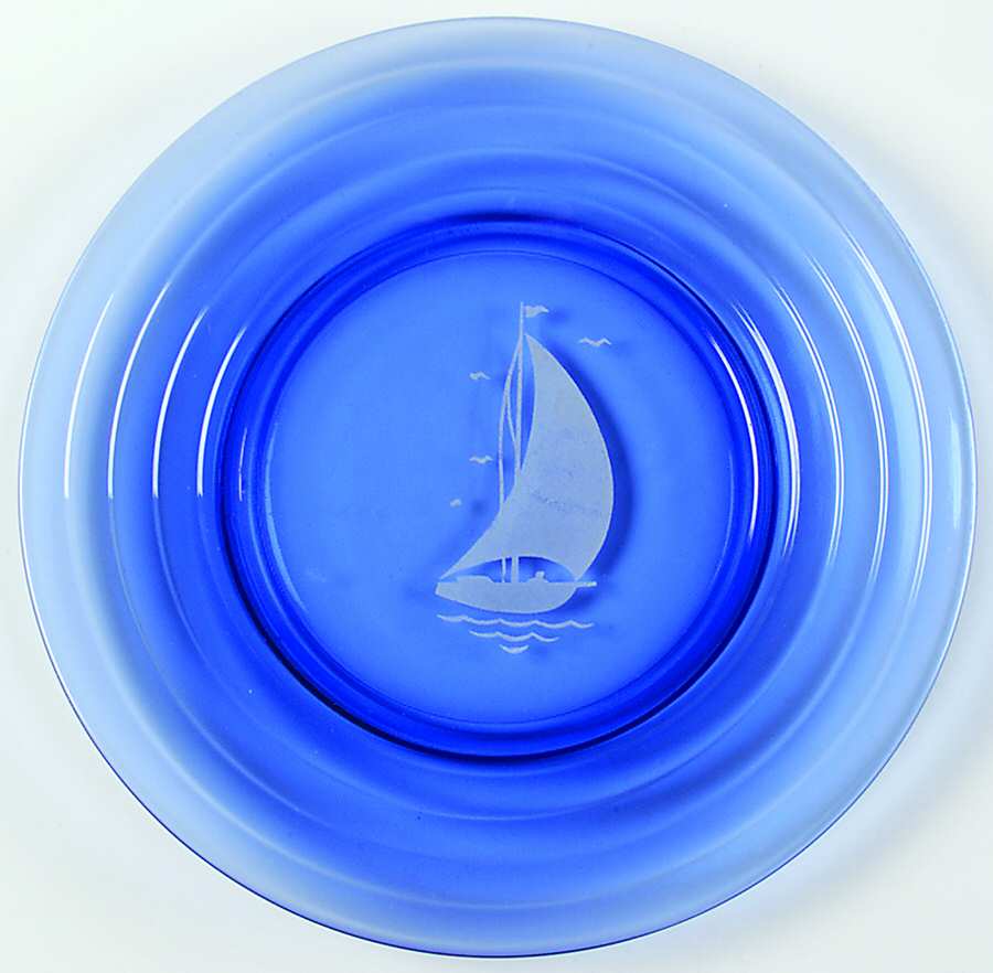 Ships Blue with White 8" Salad Plate by Hazel-Atlas-1