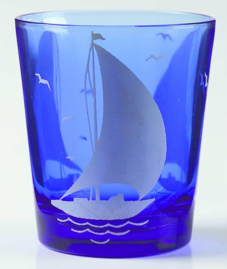 Ships Blue with White 4 Oz Flat Tumbler by Hazel-Atlas-1