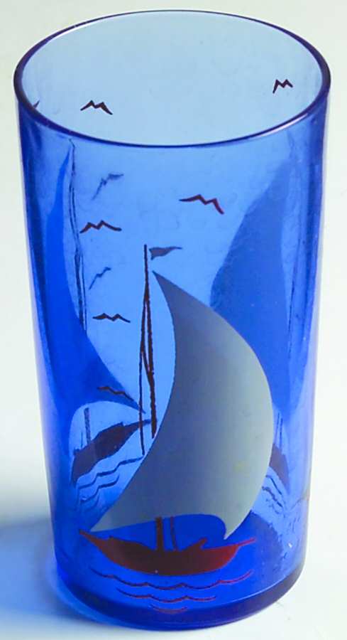 Ships Blue with Red 9 Oz Flat Tumbler by Hazel-Atlas-1