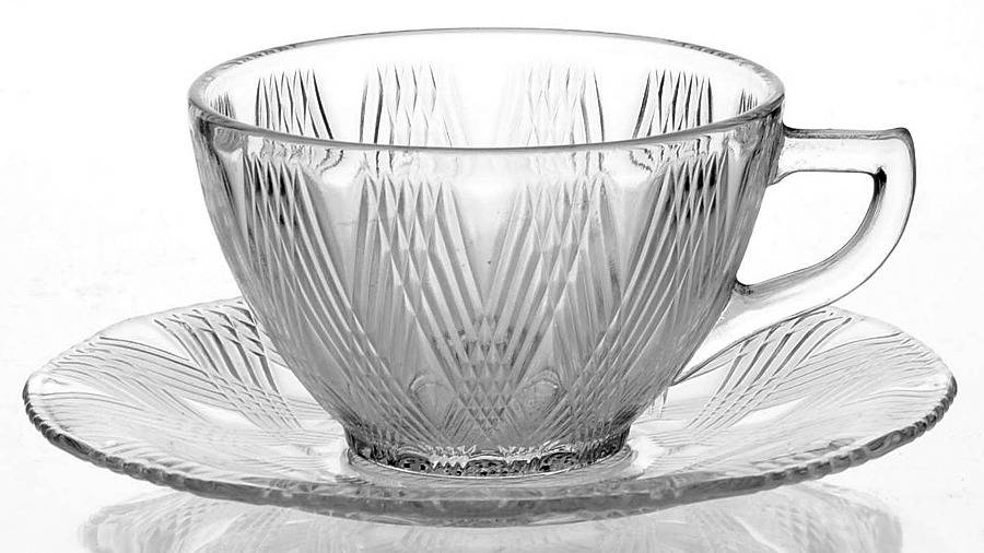 Starlight Clear Cup & Saucer Set by Hazel-Atlas-1